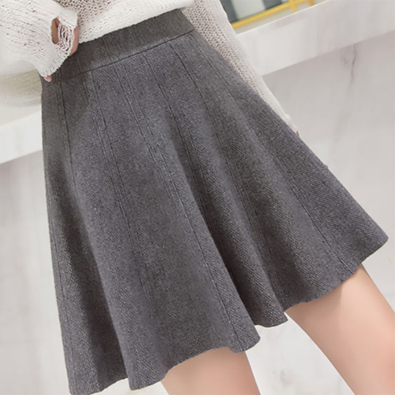 Solid Color Basic Knitted Mini Skirts Women New Autumn Winter Elastic Waist A-Line Skirts Ladies Korean All Match Pleated Skirt
