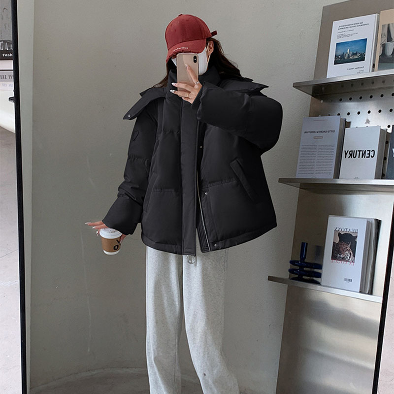 Korean Heart Shaped Short Down Cotton Jacket Women Harajuku Winter Couple Bread Style Outerwear Casual Thick Warm Hooded Parkas