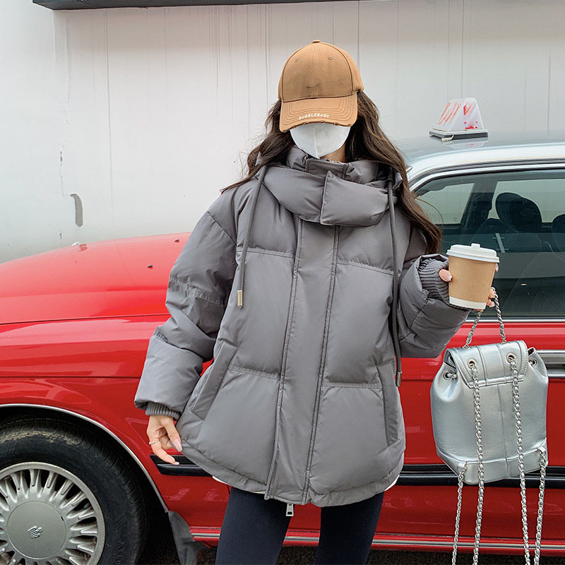 Korean Heart Shaped Short Down Cotton Jacket Women Harajuku Winter Couple Bread Style Outerwear Casual Thick Warm Hooded Parkas