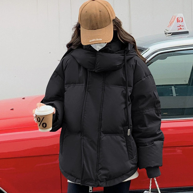 Korean Heart Shaped Short Down Cotton Jacket Women Harajuku Winter Couple Bread Style Outerwear Casual Thick Warm Hooded Parkas