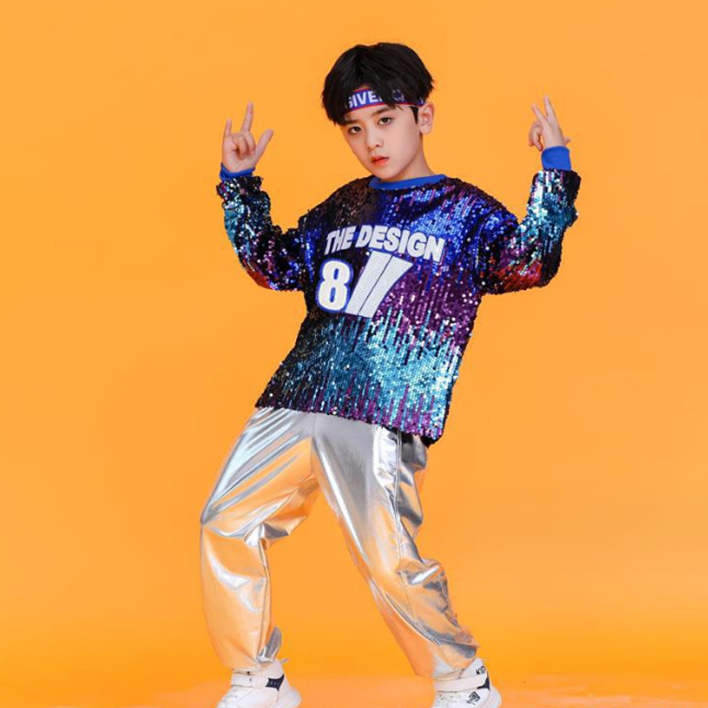 Fashion Street Dance Sequin Cheerleading Performance Clothing Hip Hop 110-160cm - Picture 8 of 9