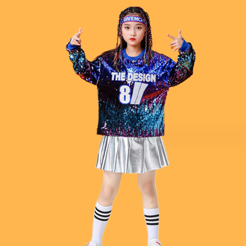 Fashion Street Dance Sequin Cheerleading Performance Clothing Hip Hop 110-160cm - Picture 9 of 9