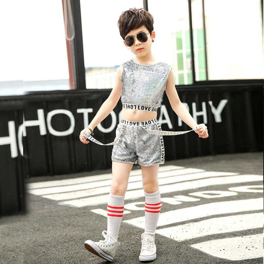 Children's Jazz Dance Clothing Modern Suit Sequins Hip-Hop Cool - Picture 14 of 20