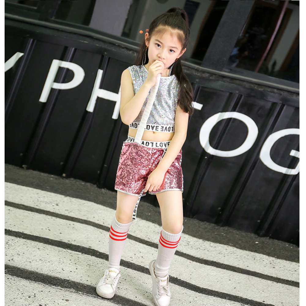 Children's Jazz Dance Clothing Modern Suit Sequins Hip-Hop Cool - Picture 15 of 20