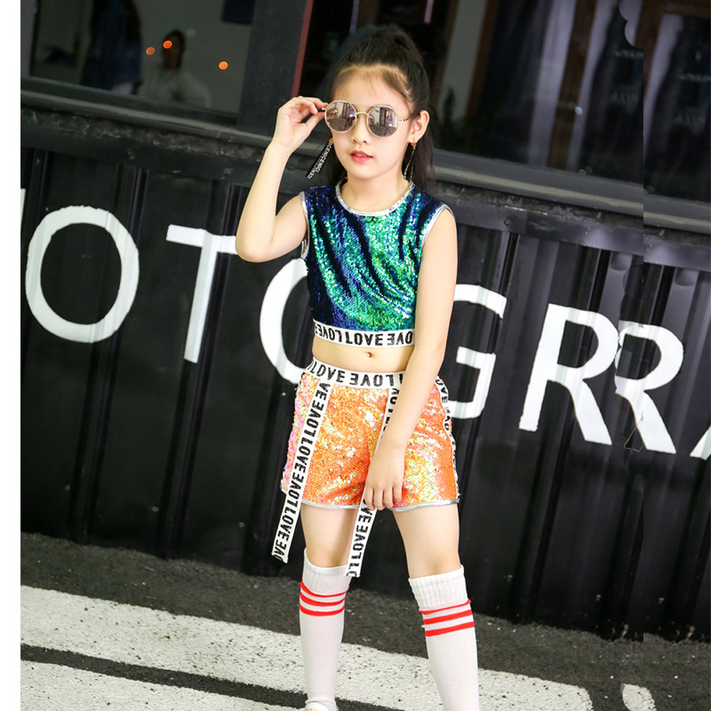 Children's Jazz Dance Clothing Modern Suit Sequins Hip-Hop Cool - Picture 16 of 20