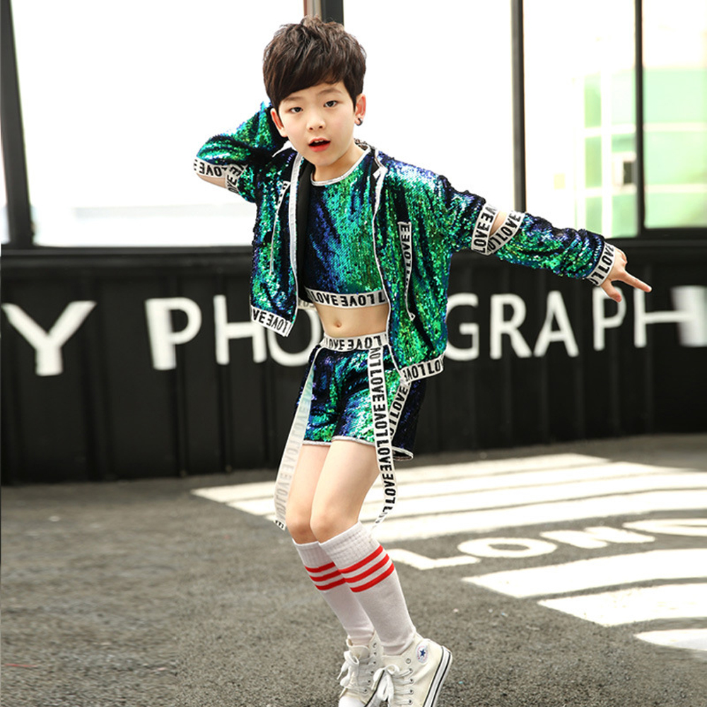 Children's Jazz Dance Clothing Modern Suit Sequins Hip-Hop Cool - Picture 17 of 20
