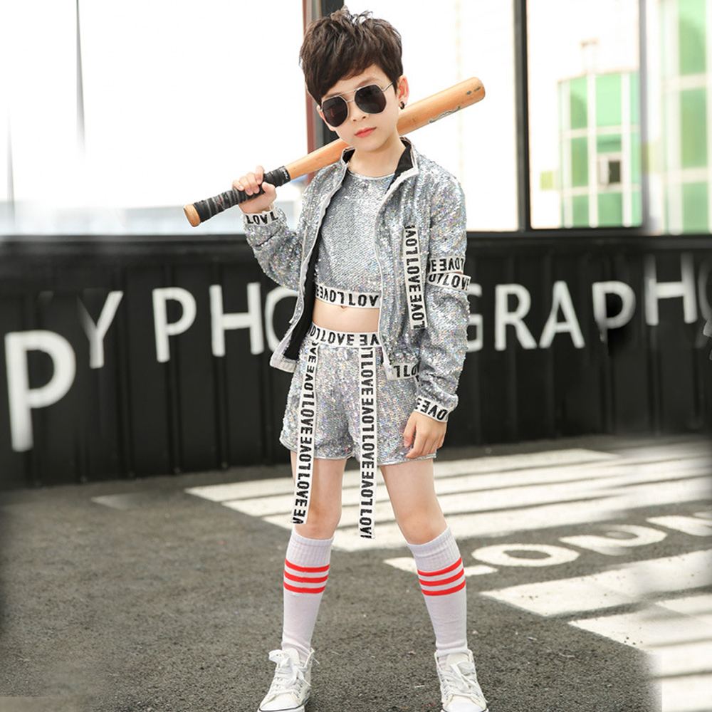 Children's Jazz Dance Clothing Modern Suit Sequins Hip-Hop Cool - Picture 18 of 20