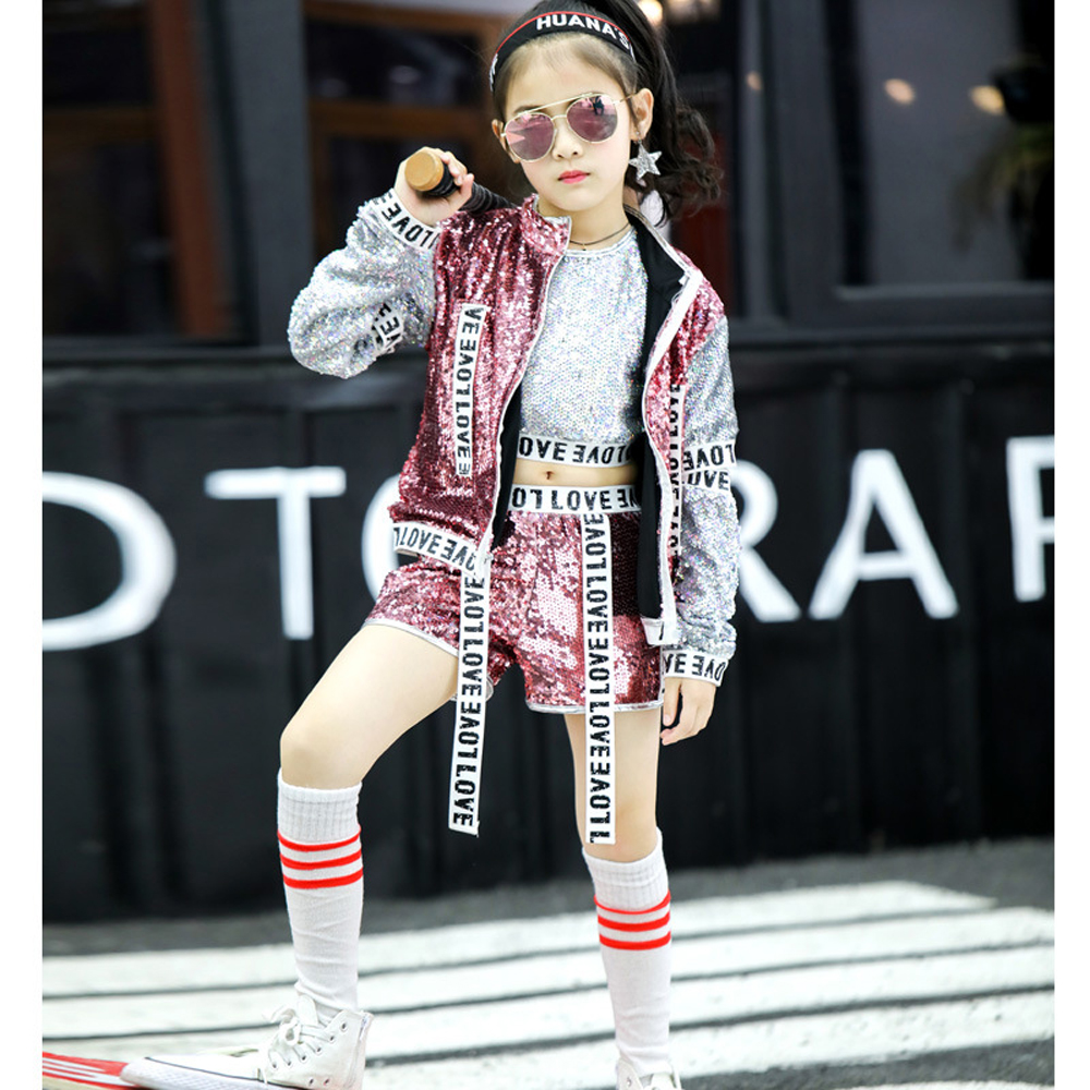 Children's Jazz Dance Clothing Modern Suit Sequins Hip-Hop Cool - Picture 19 of 20