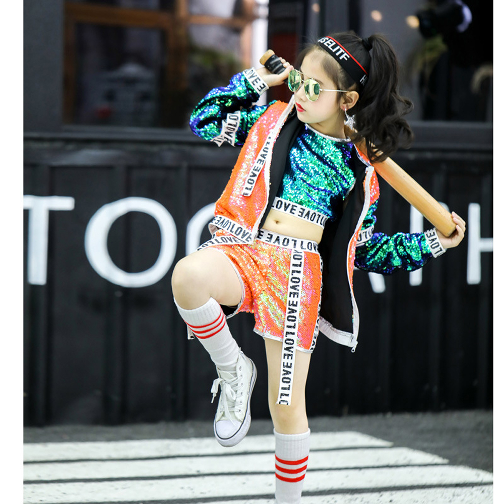 Children's Jazz Dance Clothing Modern Suit Sequins Hip-Hop Cool - Picture 20 of 20