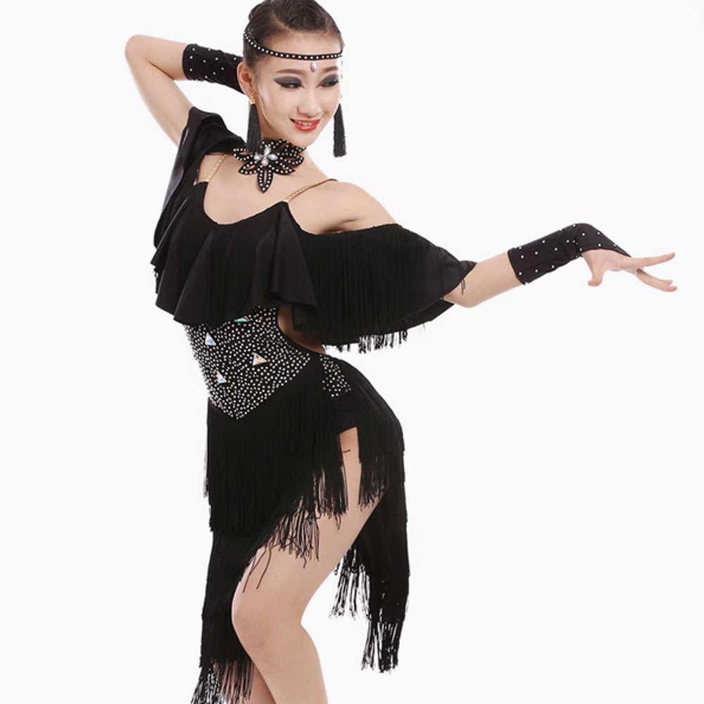 Children's Professional Latin Dance Performance Costume Tassel Girls Beautiful - Picture 15 of 18