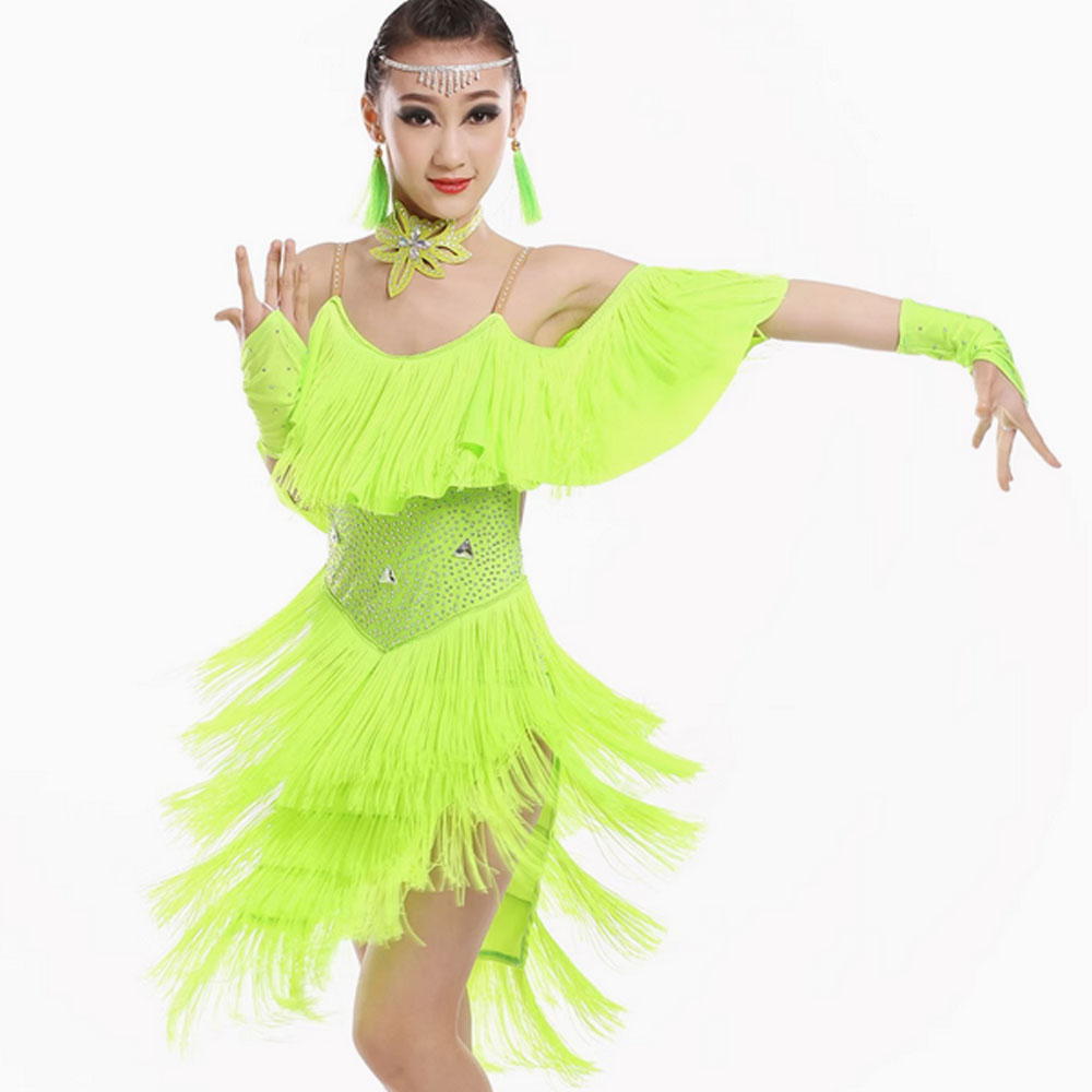 Children's Professional Latin Dance Performance Costume Tassel Girls Beautiful - Picture 16 of 18