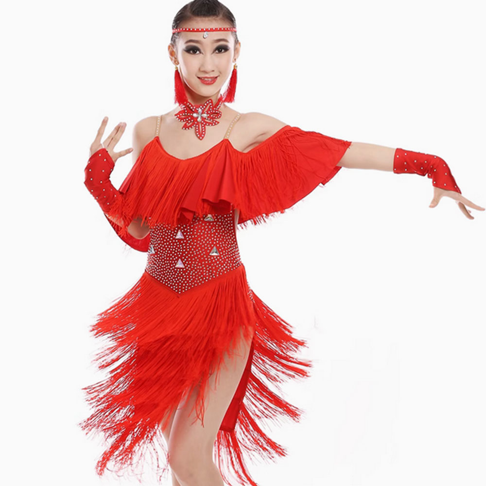 Children's Professional Latin Dance Performance Costume Tassel Girls Beautiful - Picture 17 of 18