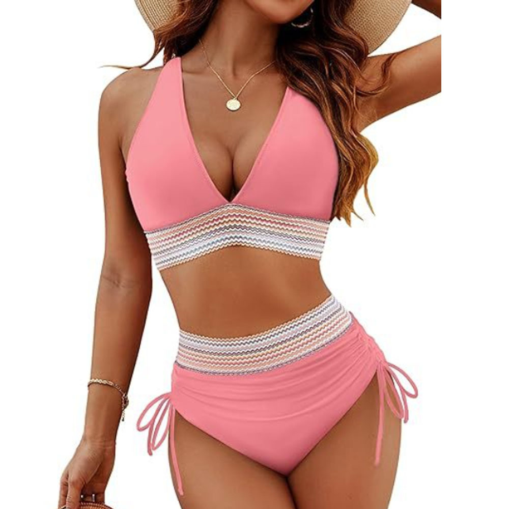 Bikini donna spacco vita alta dimagrante cravatta collo aderente ragazza - Foto 18 di 28