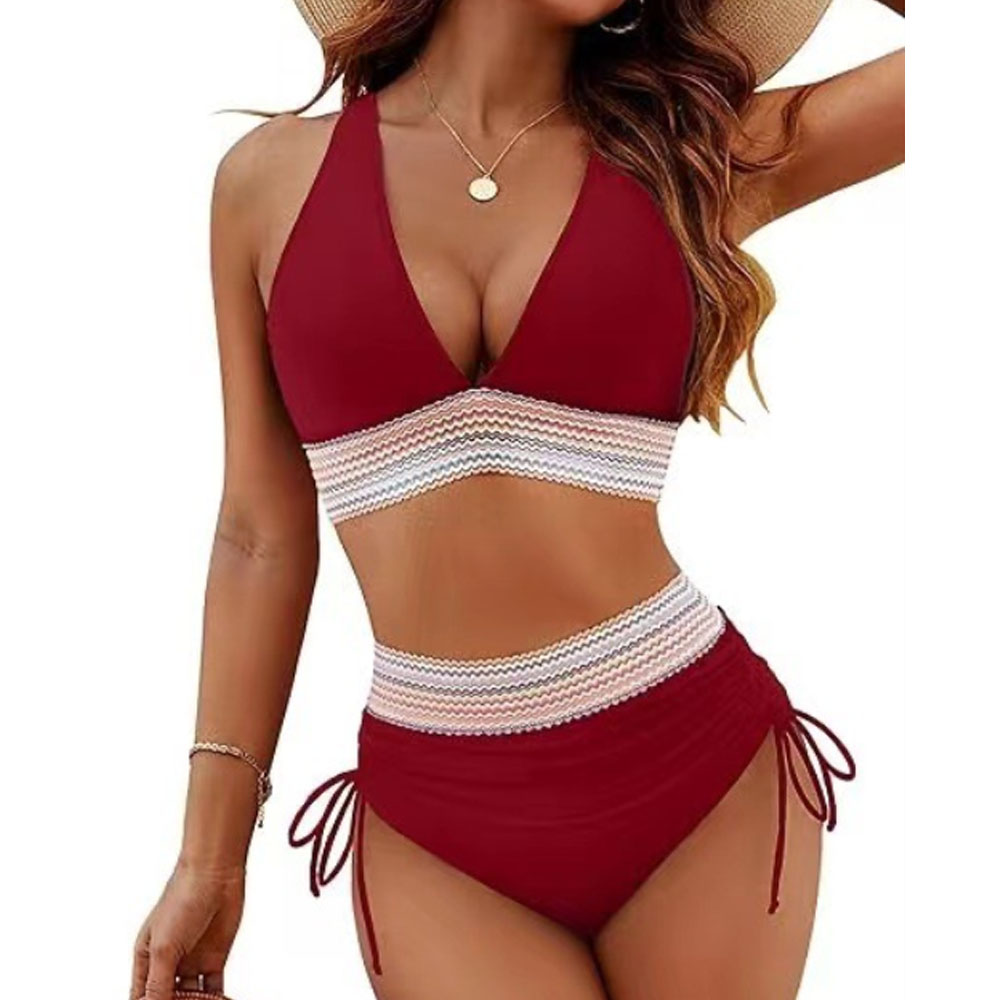 Bikini donna spacco vita alta dimagrante cravatta collo aderente ragazza - Foto 19 di 28