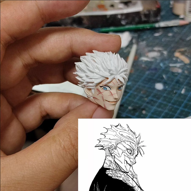 1/12 Jujutsu Kaisen Gojo Satoru Head Carving For 6″ Romankey VTOYS Figure Body