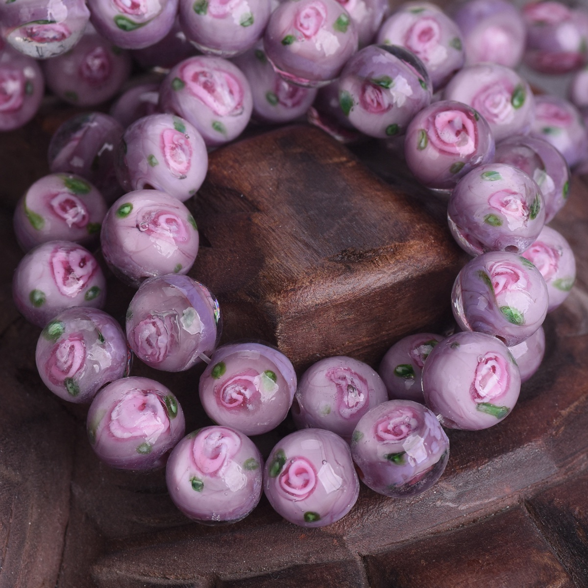 10 Stück 10mm Rund Handgefertigt Blume Muster Lampwork Glas Lose Perlen - Picture 7 of 11