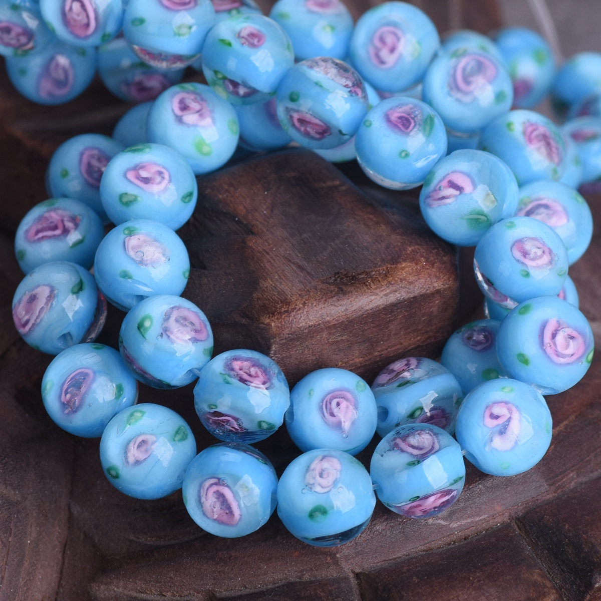 10 Stück 10mm Rund Handgefertigt Blume Muster Lampwork Glas Lose Perlen - Picture 9 of 11