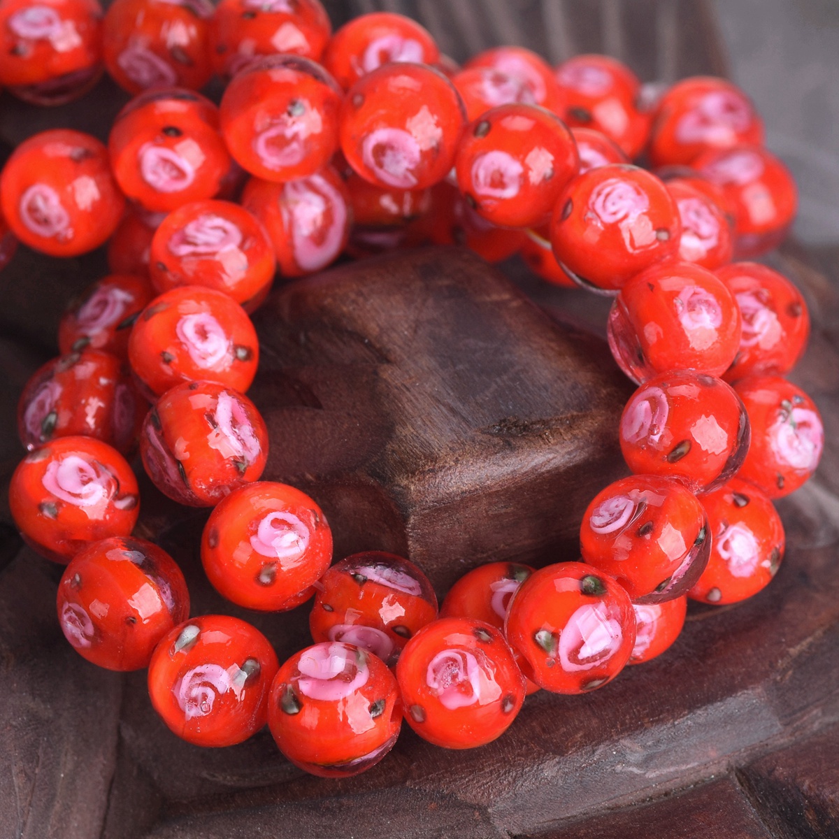 10 Stück 10mm Rund Handgefertigt Blume Muster Lampwork Glas Lose Perlen - Picture 10 of 11