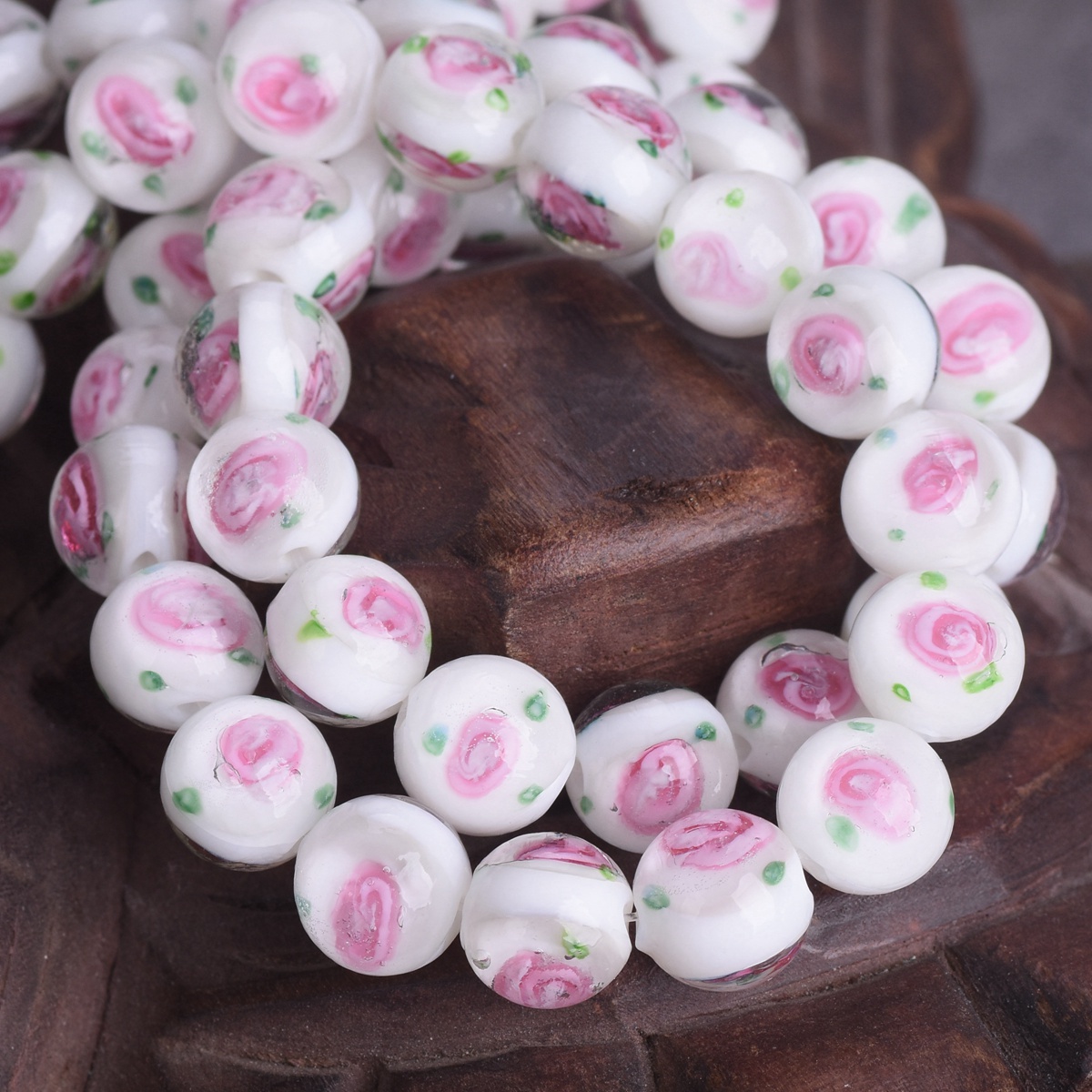 10 Stück 10mm Rund Handgefertigt Blume Muster Lampwork Glas Lose Perlen - Picture 5 of 11