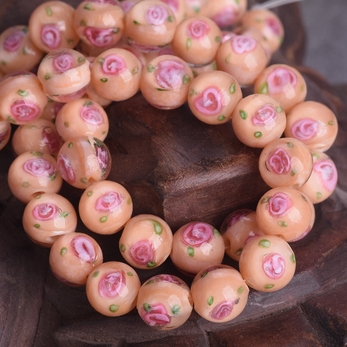 10 Stück 10mm Rund Handgefertigt Blume Muster Lampwork Glas Lose Perlen - Picture 6 of 11