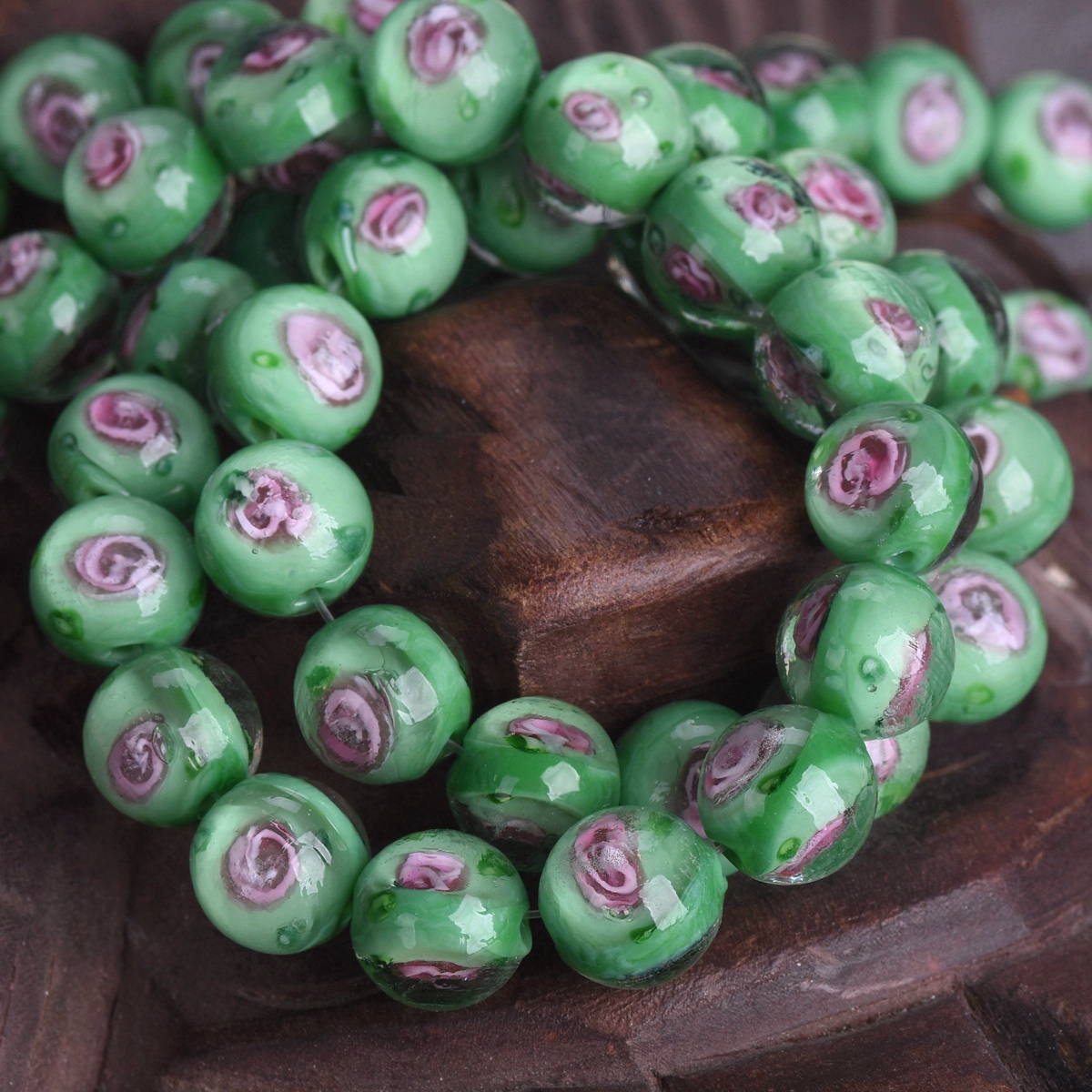 10 Stück 10mm Rund Handgefertigt Blume Muster Lampwork Glas Lose Perlen - Picture 8 of 11