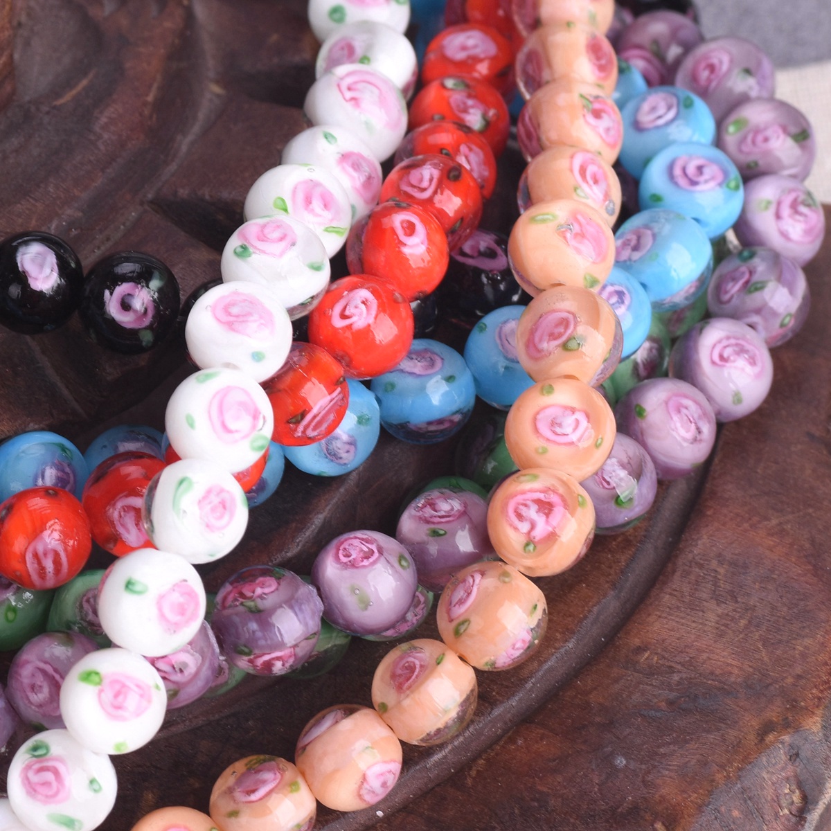 10pcs 10mm Round Handmade Rose Flower Lampwork Glass Beads For Jewelry Making - Picture 6 of 13