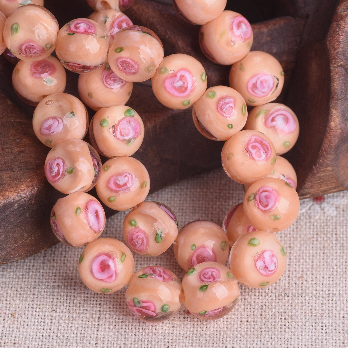 10pcs 10mm Round Handmade Rose Flower Lampwork Glass Beads For Jewelry Making - Picture 8 of 13