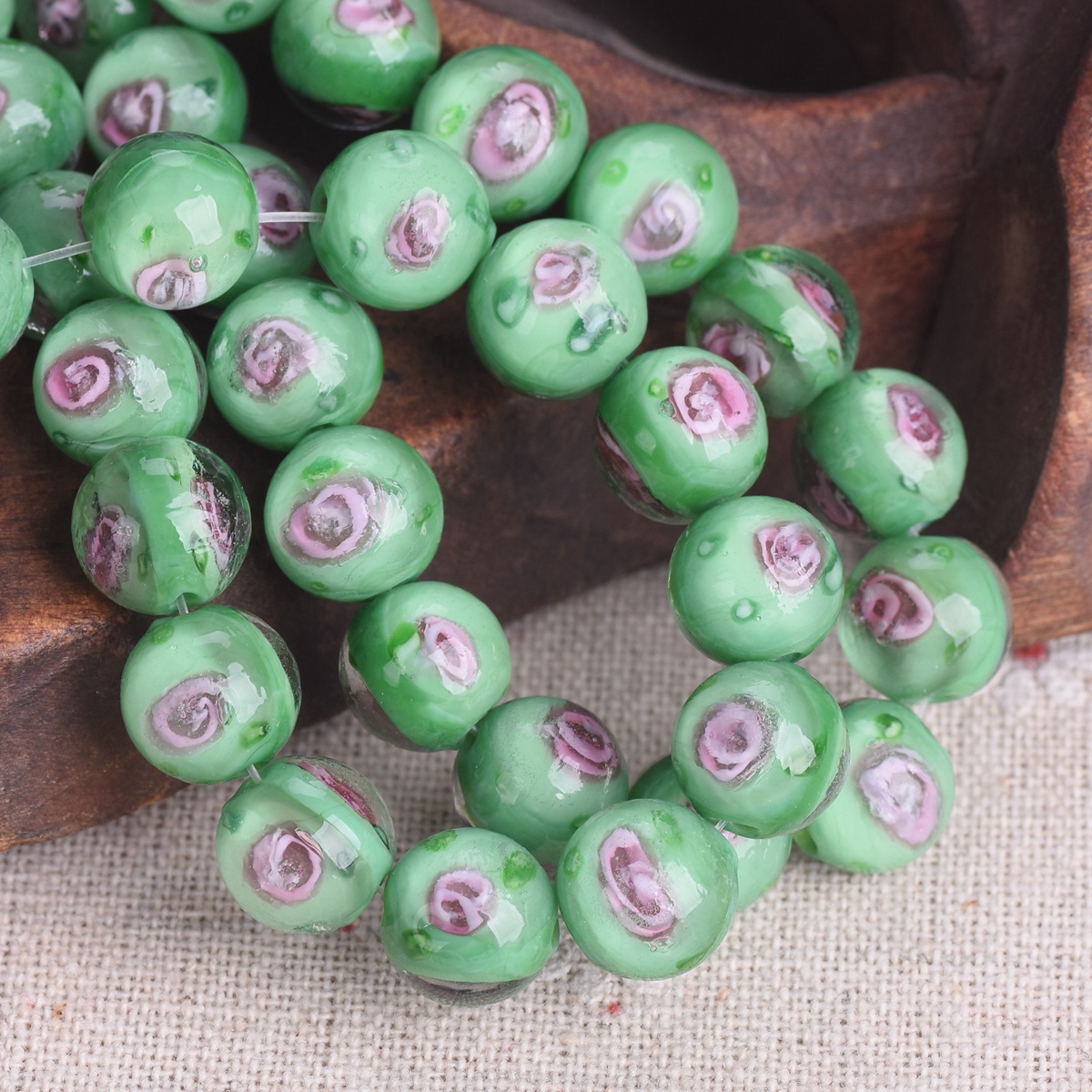 10pcs 10mm Round Handmade Rose Flower Lampwork Glass Beads For Jewelry Making - Picture 10 of 13