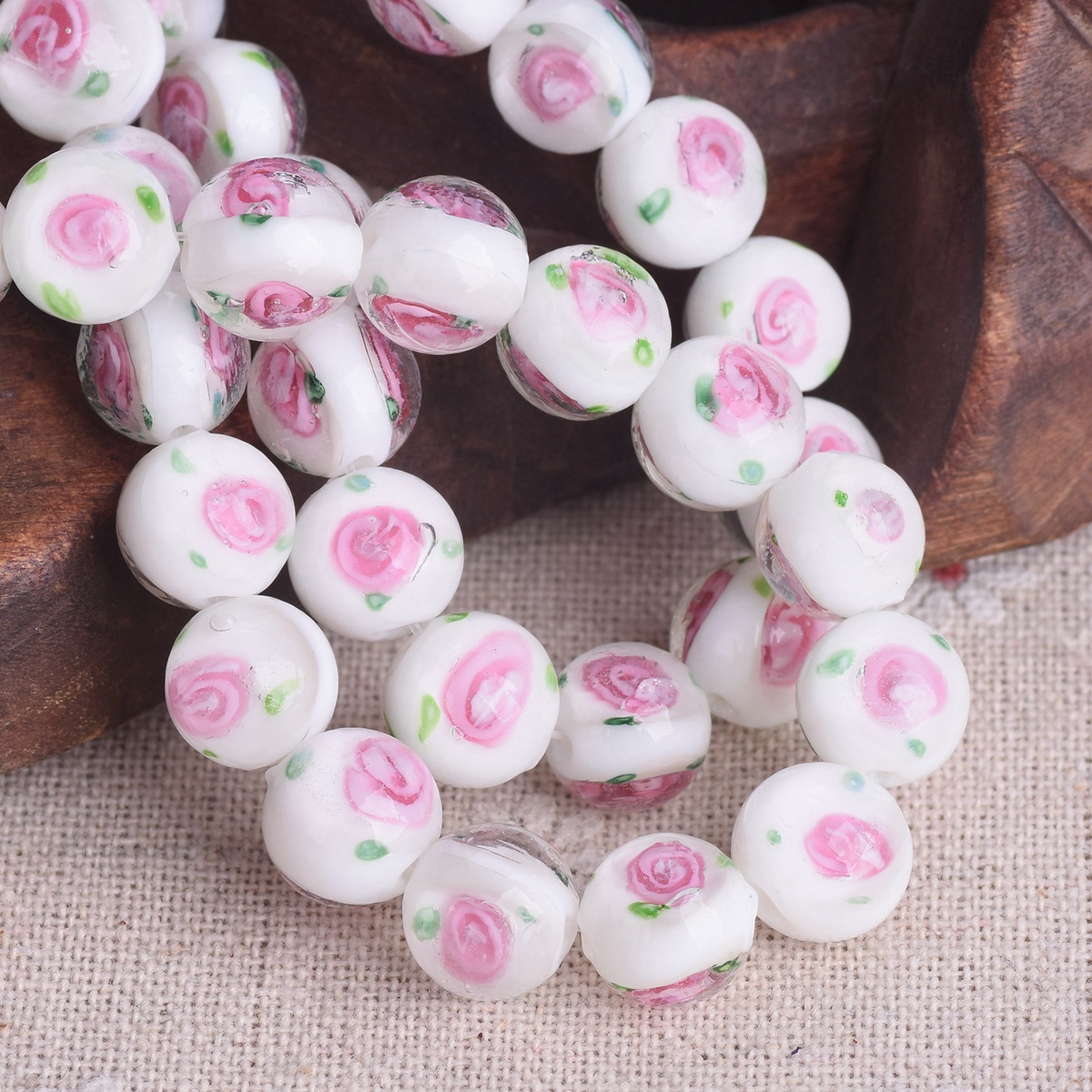 10pcs 10mm Round Handmade Rose Flower Lampwork Glass Beads For Jewelry Making - Picture 7 of 13