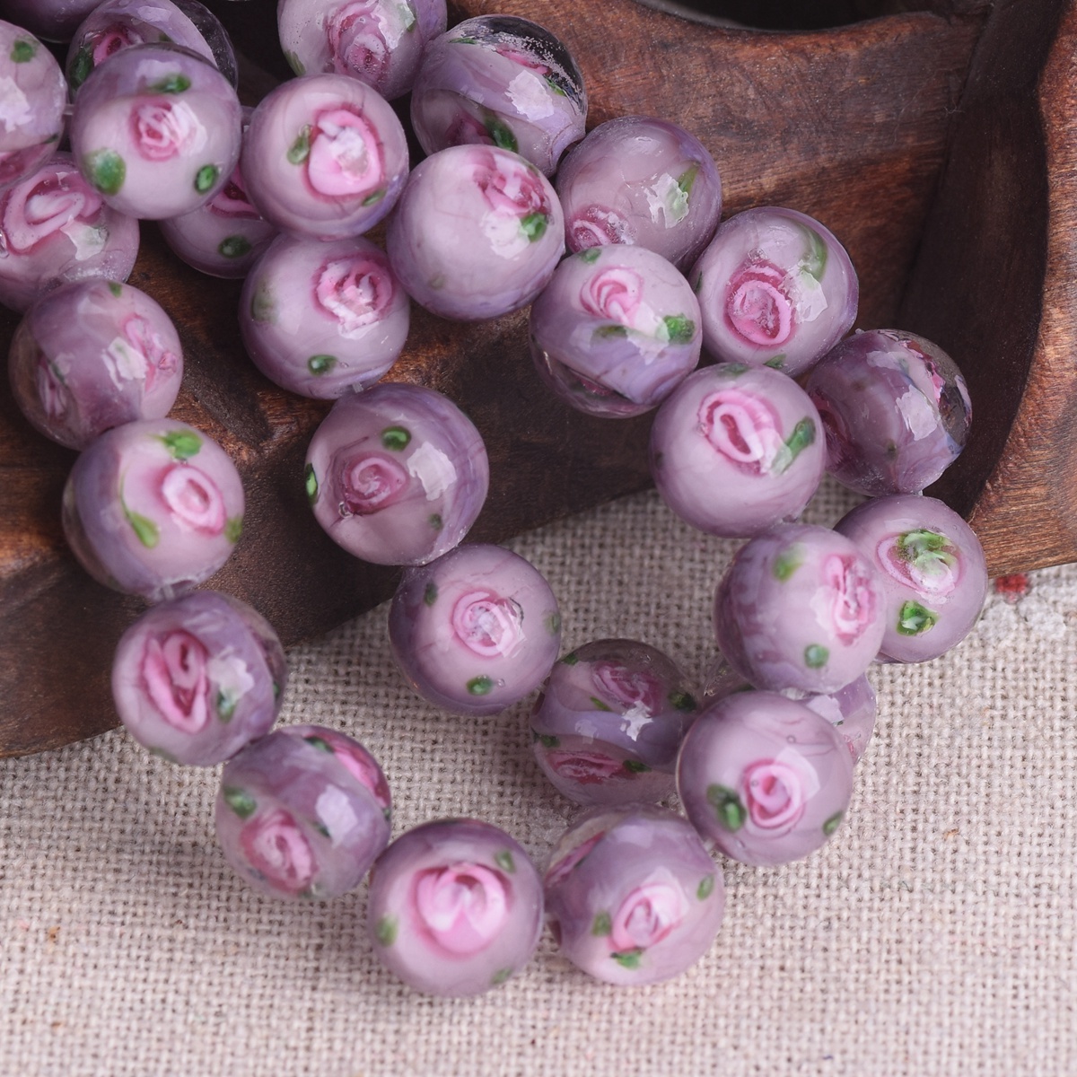 10pcs 10mm Round Handmade Rose Flower Lampwork Glass Beads For Jewelry Making - Picture 9 of 13
