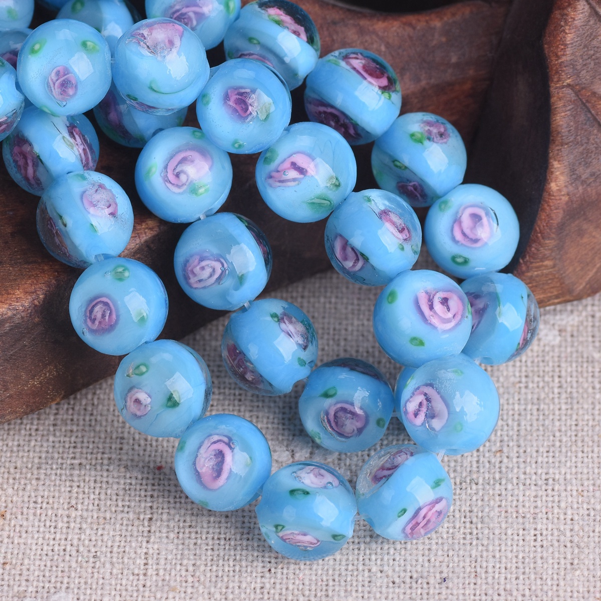 10pcs 10mm Round Handmade Rose Flower Lampwork Glass Beads For Jewelry Making - Picture 11 of 13