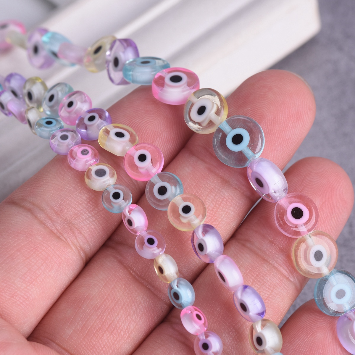 Cuentas de vidrio Millefiori planas de ojo mixto de 1 hebra de 35 cm hechas a mano de 6/8/10 mm - Imagen 6 de 8