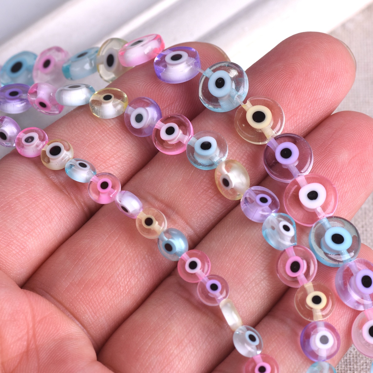 1 Strand 35cm Mixed Eye Flat Round 6/8/10mm Handmade Millefiori Glass Beads - Picture 8 of 8