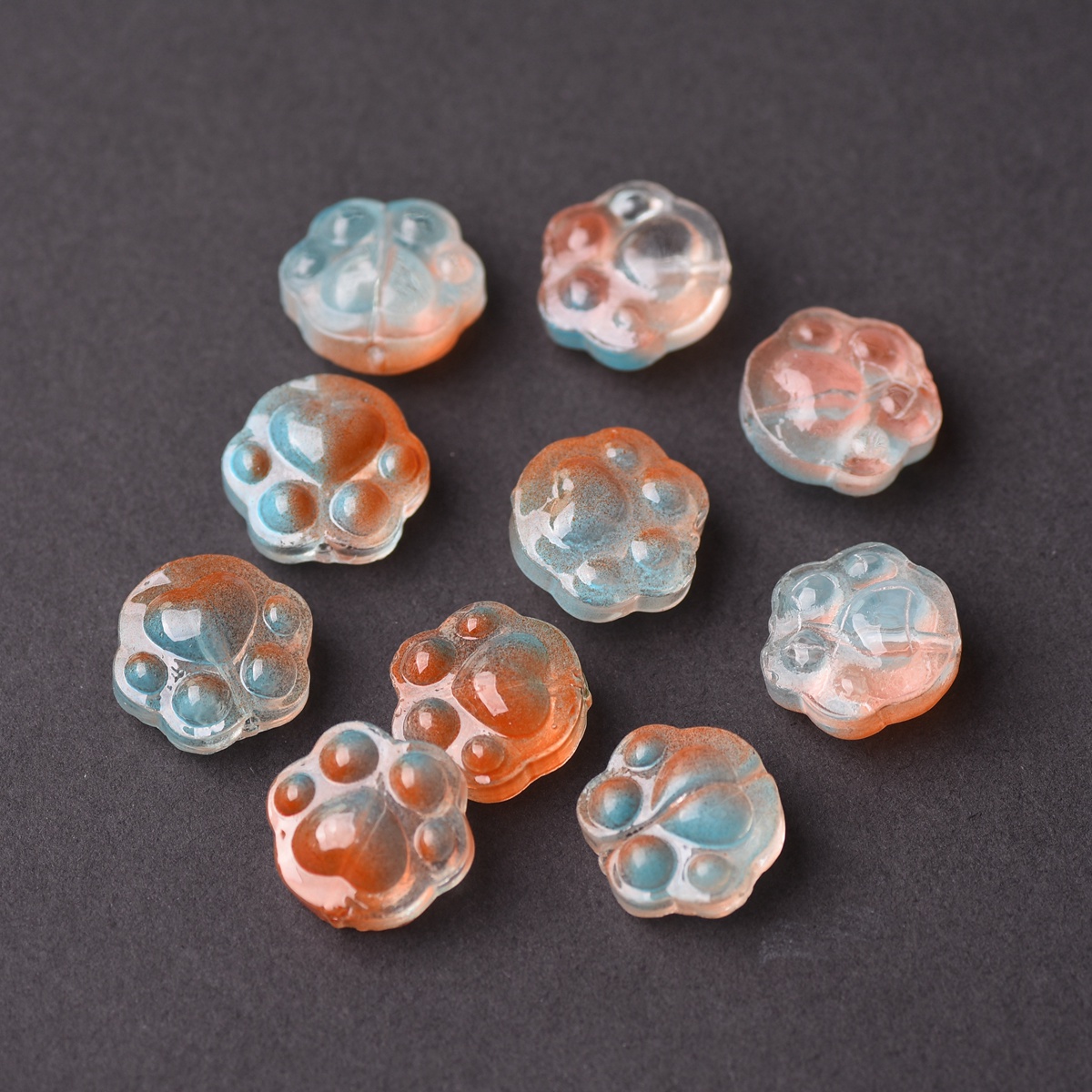 10pcs Bears Paw Shape Colorful Lampwork Glass Loose Beads For Jewelry Making - Picture 8 of 16
