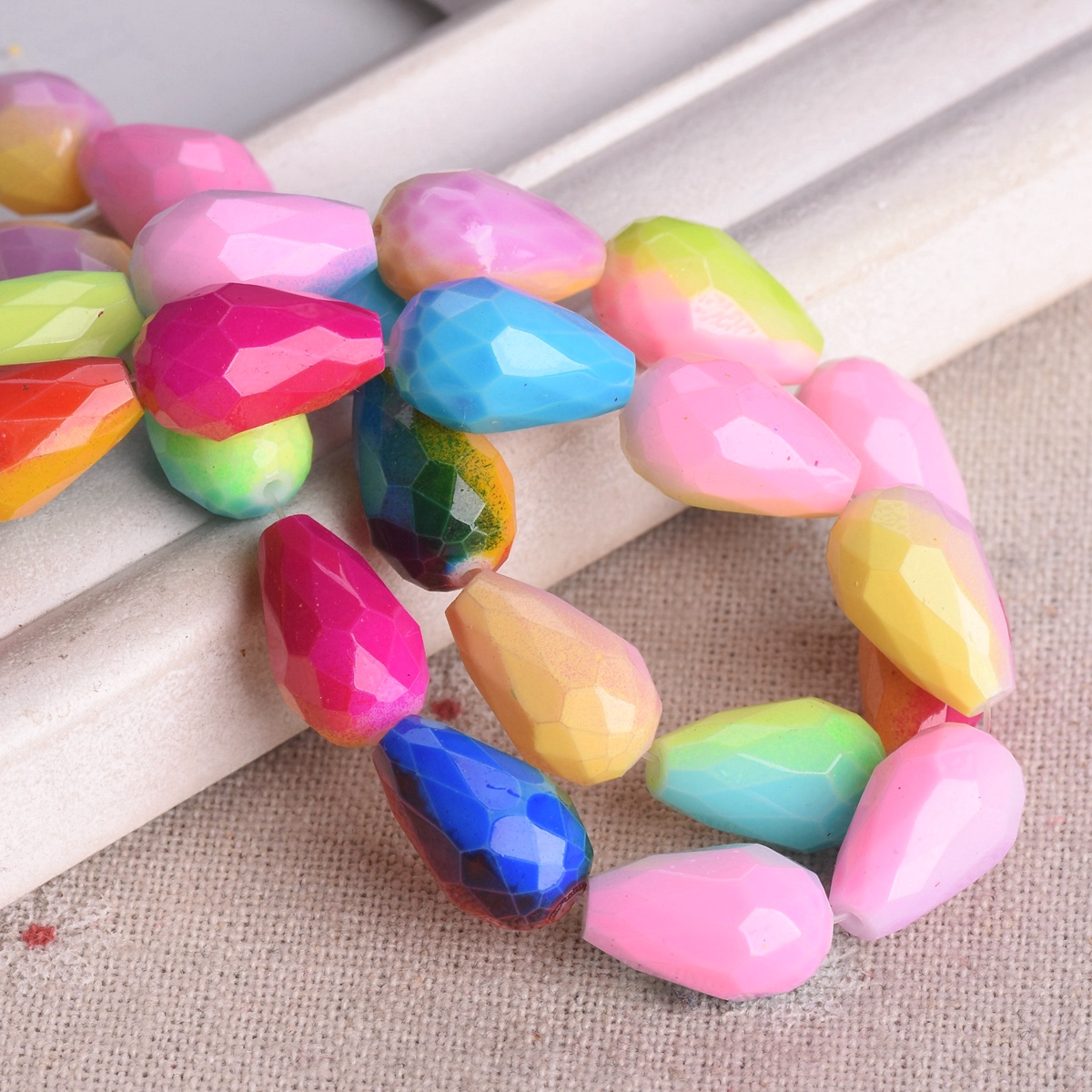 Rainbow Colorful Coated 12x8mm 15x10mm Teardrop Faceted Opaque Glass Loose Beads - Picture 5 of 14