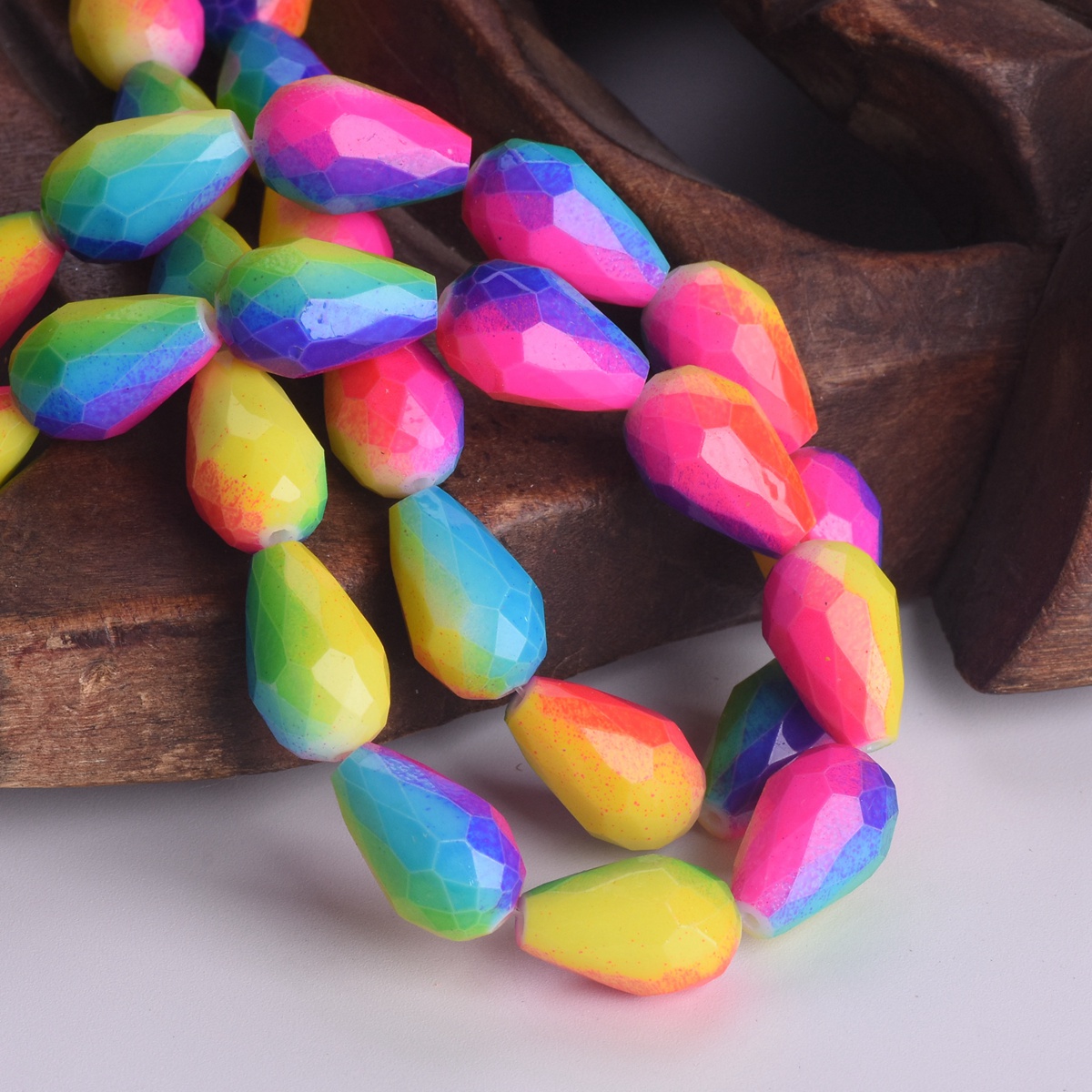 Rainbow Colorful Coated 12x8mm 15x10mm Teardrop Faceted Opaque Glass Loose Beads - Picture 6 of 14