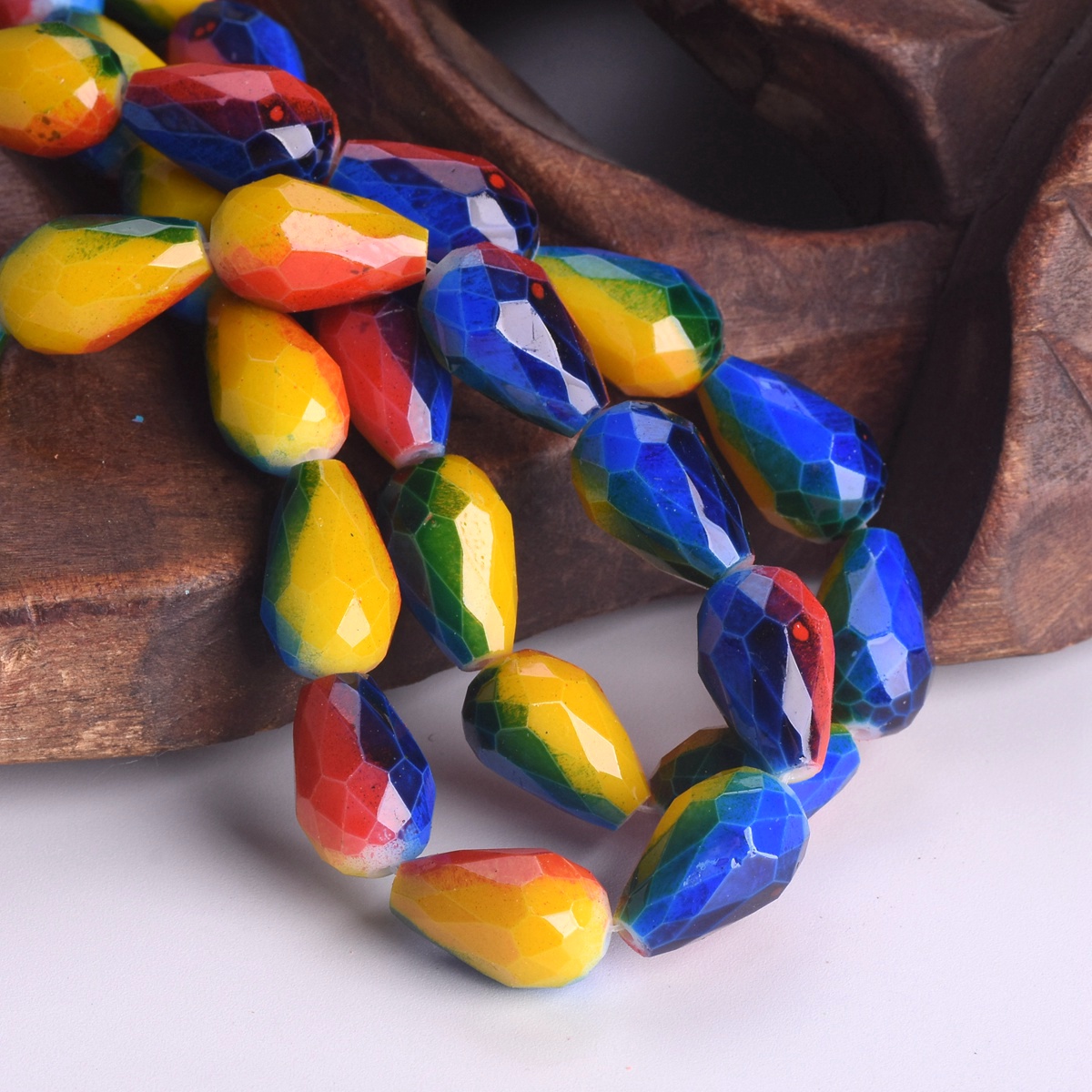 Rainbow Colorful Coated 12x8mm 15x10mm Teardrop Faceted Opaque Glass Loose Beads - Picture 10 of 14