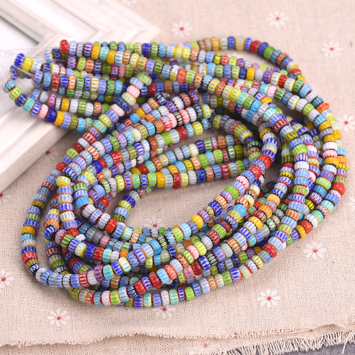1 Strand 40cm 100pcs Rondelle 5mm 6mm 7mm Millefiori Lampwork Glass Beads Lot - Picture 7 of 8