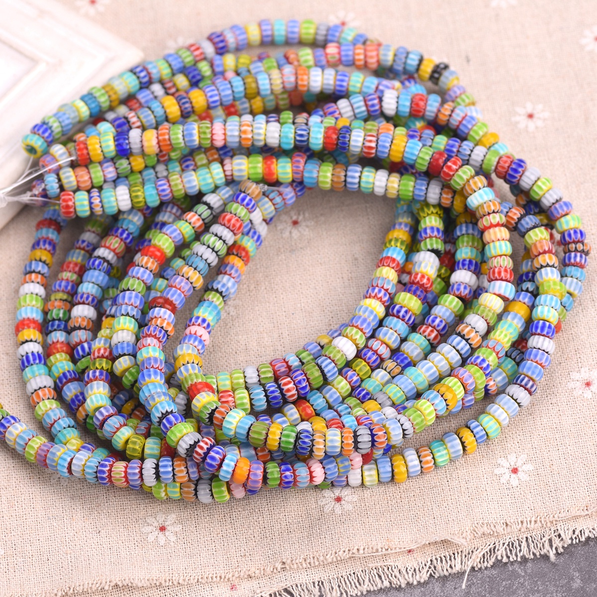 1 Strand 40cm 100pcs Rondelle 5mm 6mm 7mm Millefiori Lampwork Glass Beads Lot - Picture 8 of 8