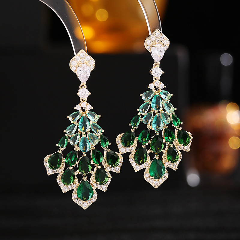 Exquisitos pendientes colgantes de cristal de circón brillante de 58x28 mm - Imagen 8 de 11