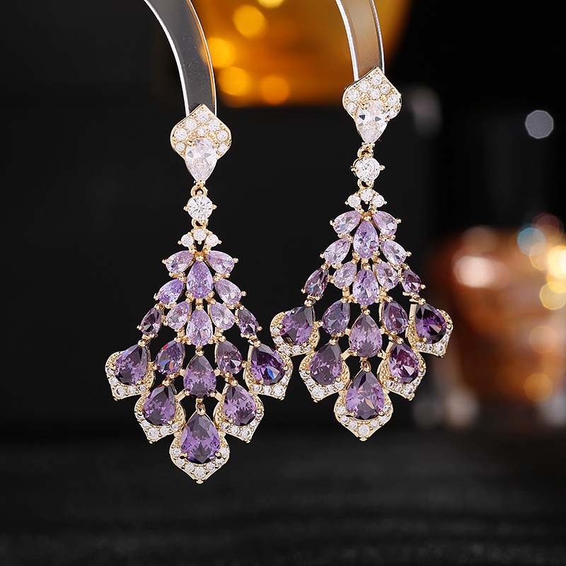 Exquisitos pendientes colgantes de cristal de circón brillante de 58x28 mm - Imagen 11 de 11