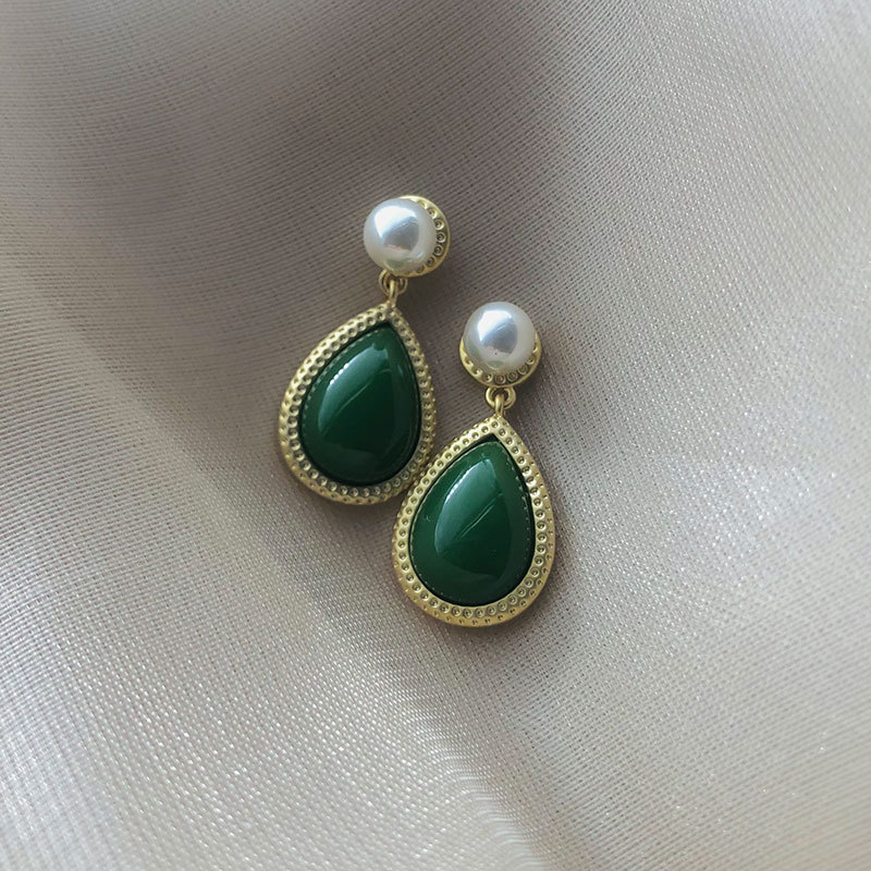 Orecchini Pendenti Borchie Pendenti Imitazione Roppa Giada Ottone Metallo Resina Per Donna - Foto 5 di 6
