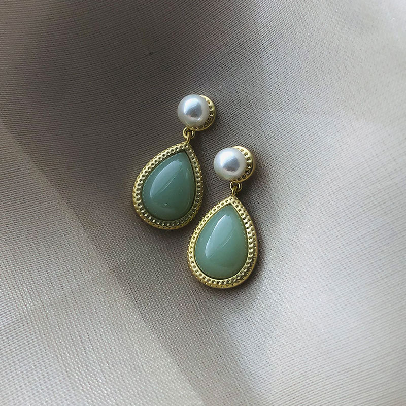 Orecchini Pendenti Borchie Pendenti Imitazione Roppa Giada Ottone Metallo Resina Per Donna - Foto 6 di 6