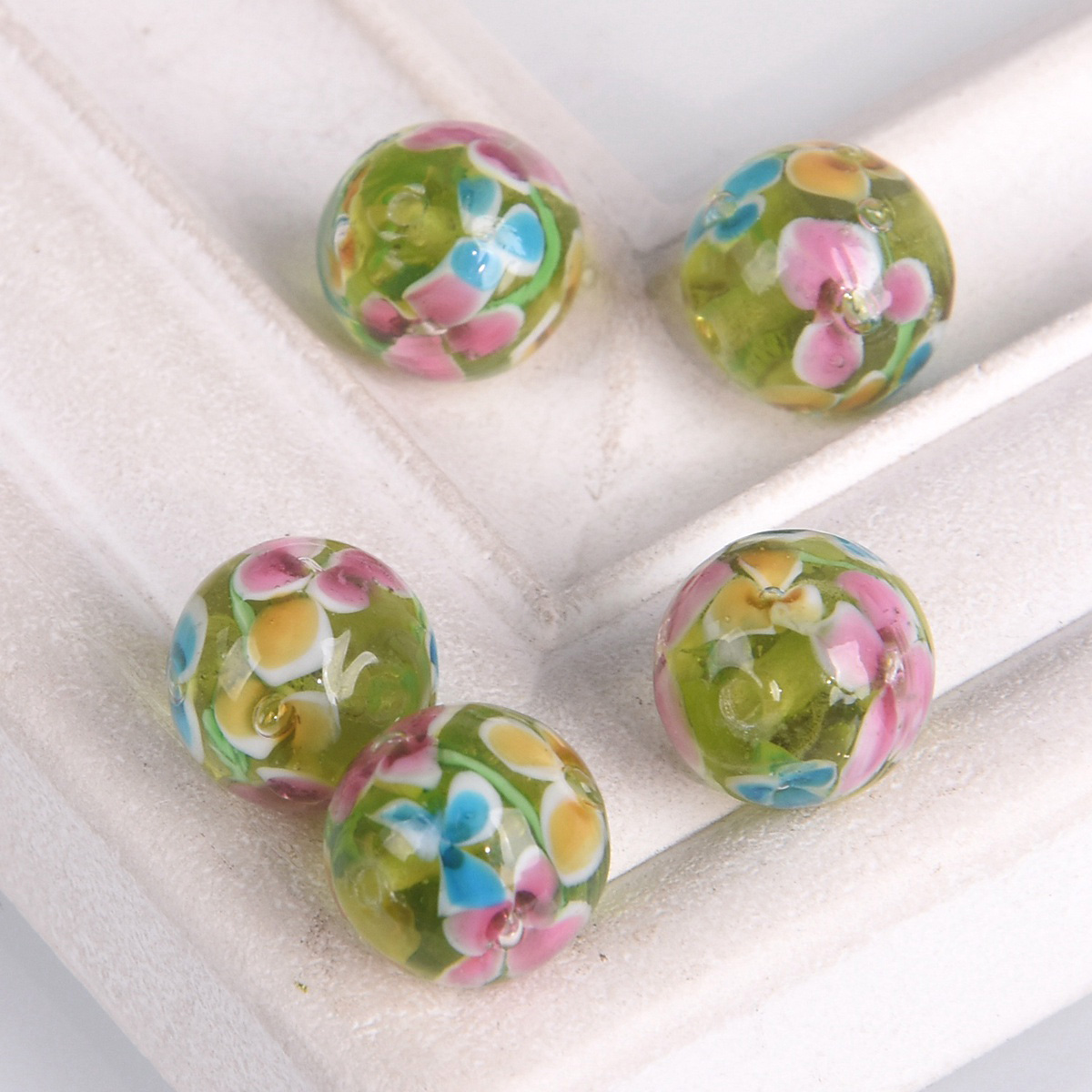 5pcs Round 12mm Handmade Flower Pattern Lampwork Glass Loose Beads DIY Jewelry - Picture 8 of 9