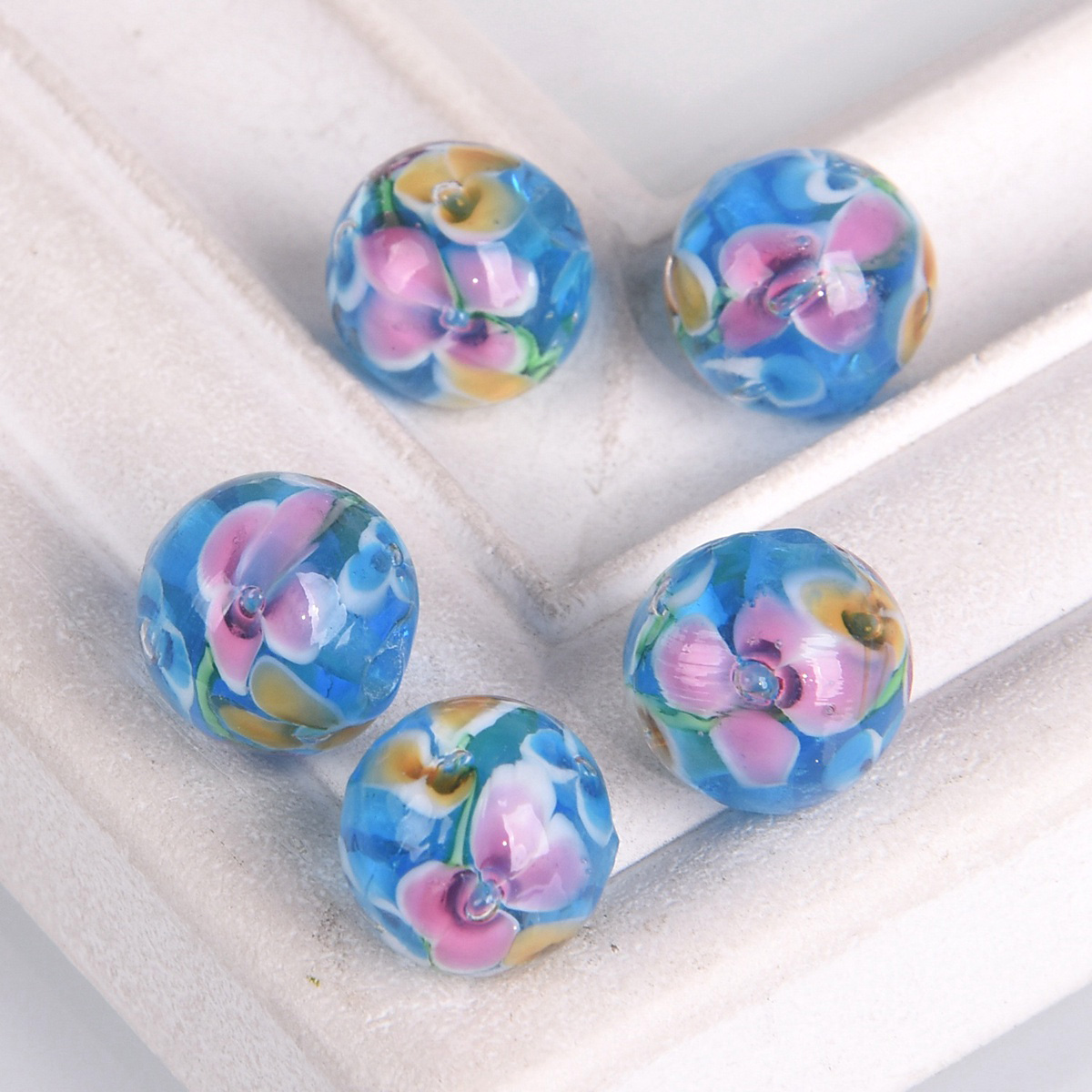 5pcs Round 12mm Handmade Flower Pattern Lampwork Glass Loose Beads DIY Jewelry - Picture 9 of 9