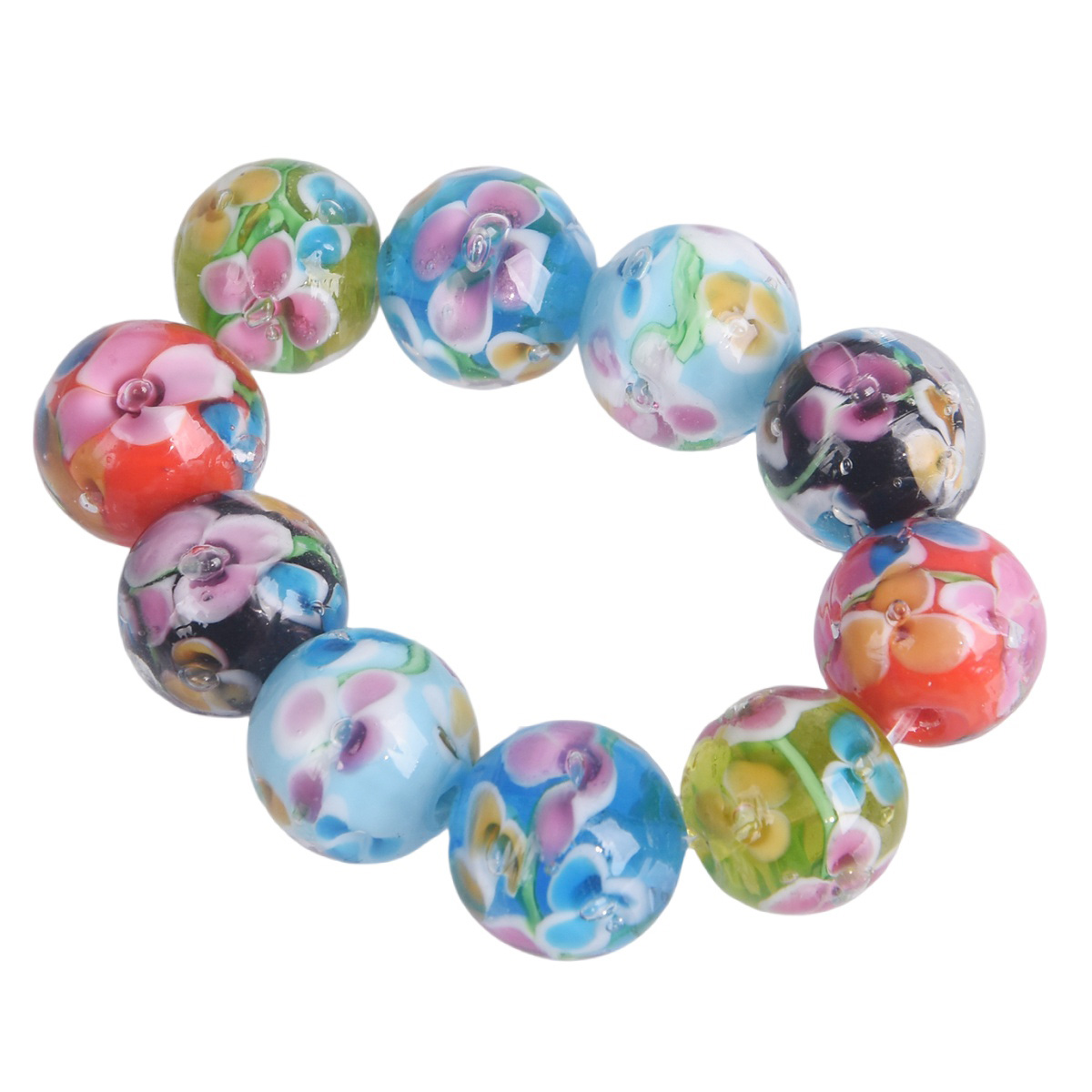 5pcs Round 12mm Handmade Flower Pattern Lampwork Glass Loose Beads DIY Jewelry - 第 4/9 張圖片