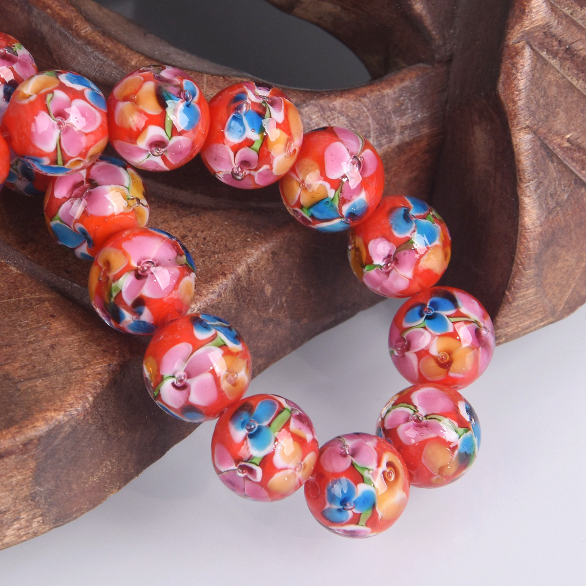 5pcs Round 12mm Handmade Flower Pattern Lampwork Glass Loose Beads DIY Jewelry - 第 5/9 張圖片