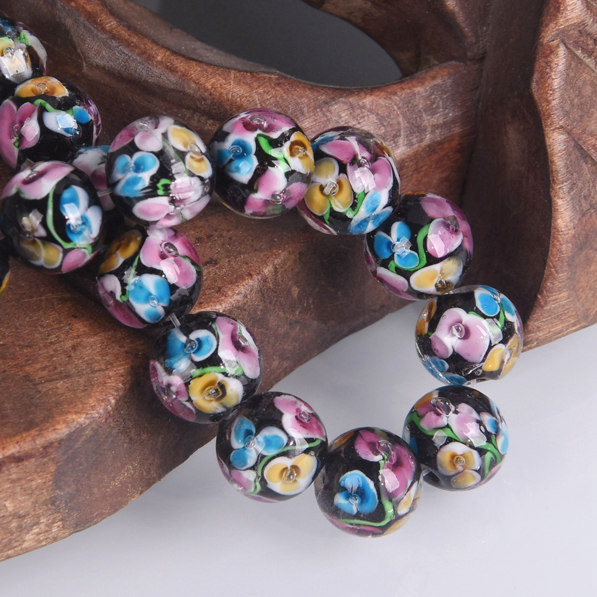 5pcs Round 12mm Handmade Flower Pattern Lampwork Glass Loose Beads DIY Jewelry - 第 6/9 張圖片