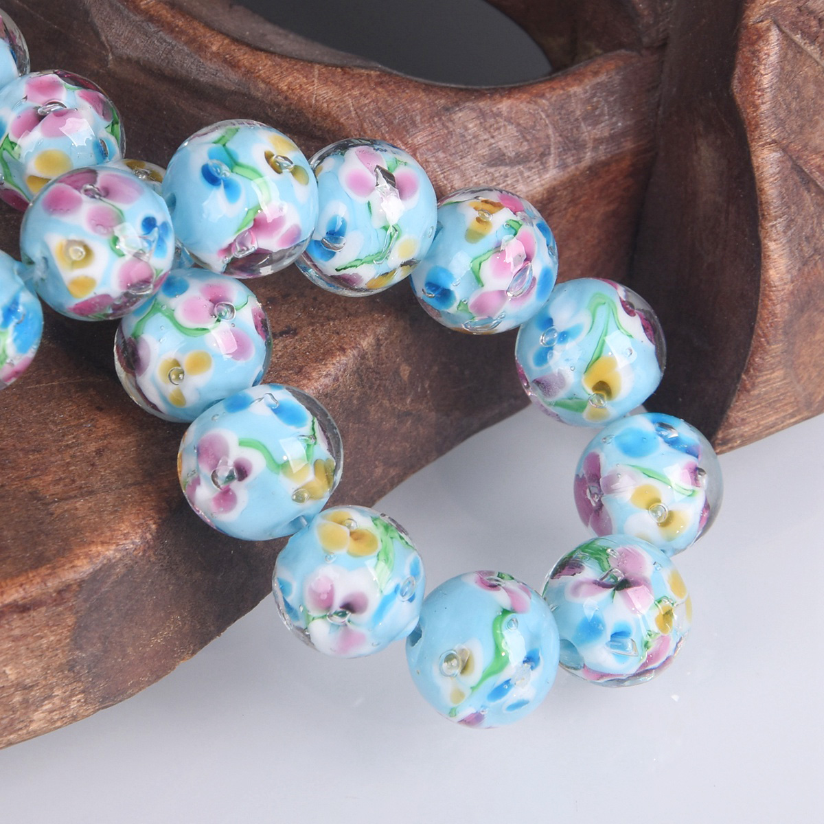 5pcs Round 12mm Handmade Flower Pattern Lampwork Glass Loose Beads DIY Jewelry - 第 7/9 張圖片