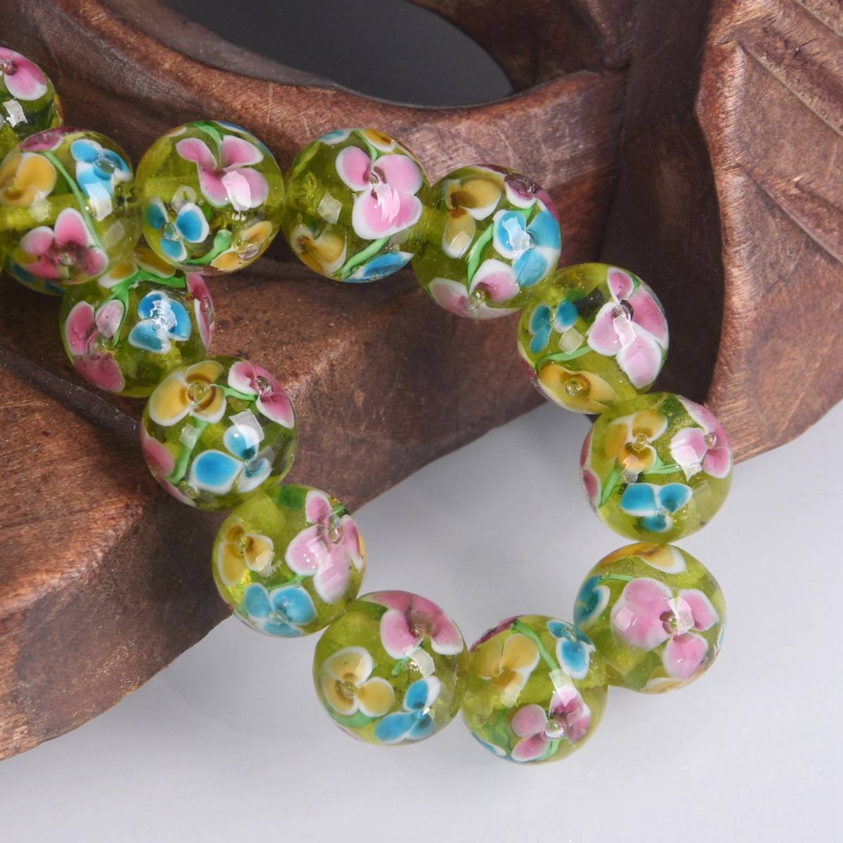 5pcs Round 12mm Handmade Flower Pattern Lampwork Glass Loose Beads DIY Jewelry - 第 8/9 張圖片